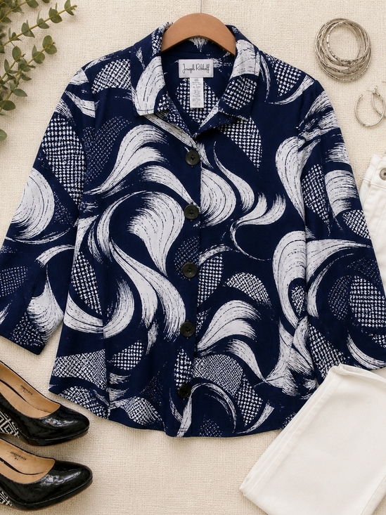 Joseph Ribkoff Tops - Joseph Ribkoff Navy White Abstract Button Down Blouse 14